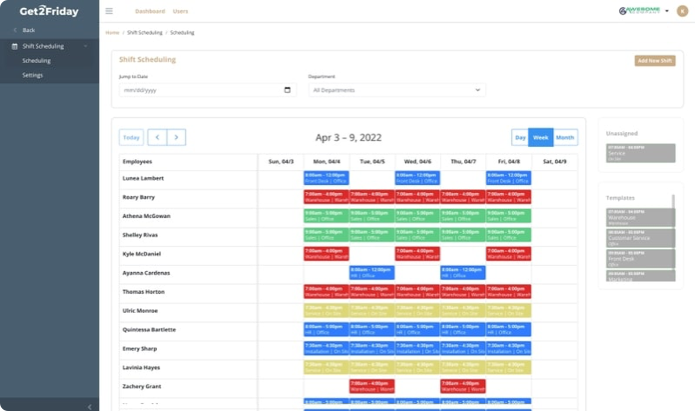 Get2Friday shift scheduling view